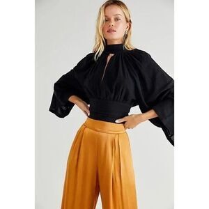 NEW FREE PEOPLE X JENS PIRATE BOOTY Sz M ULTRA TECHNO TOP BLOUSE SHIRT BLACK